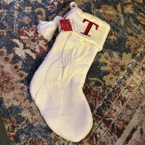 St. Nicholas Square CREAM/OFF WHITE Cable Knit Monogram T Stocking 20" NEW